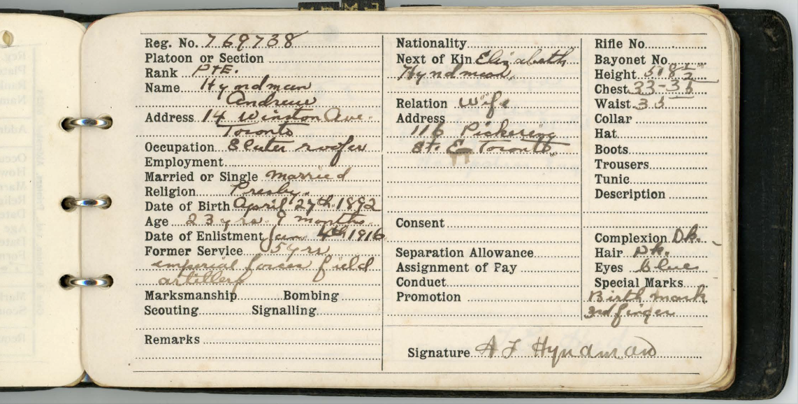 Platoon No. 8 Soldier Information Forms | Wartime Canada